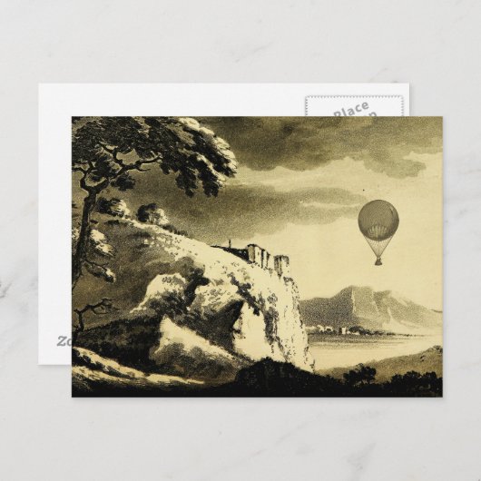 Vintage Heißluftballon Kunst Zeichnend Postkarte (Vorne/Hinten)