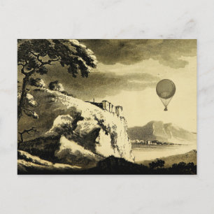 Vintage Heißluftballon Kunst Zeichnend Postkarte