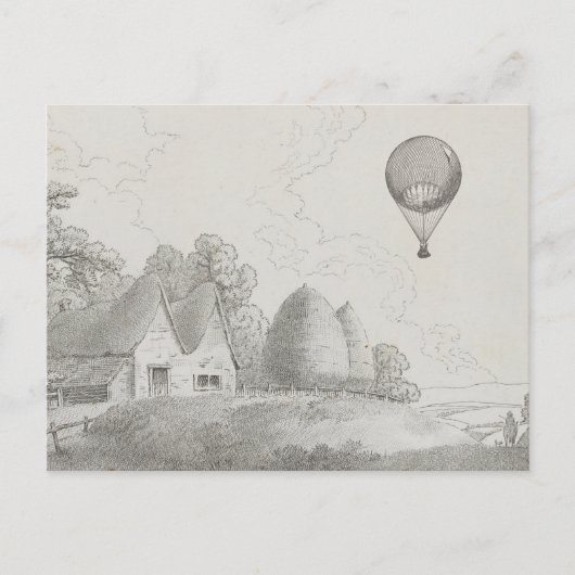 Vintage Heißluftballon Kunst Zeichnend Postkarte (Vorderseite)