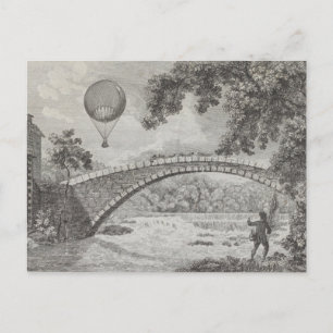 Vintage-Heißluftballon-Kunstzeichnung Postkarte