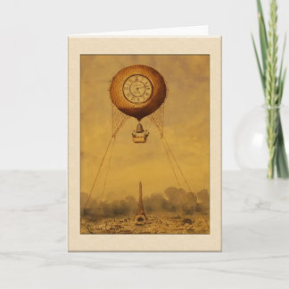 Vintage-Heißluftballon mit Uhr Grußkarten Karte