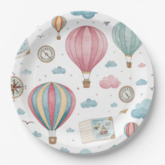 Vintage-Heißluftballon-Muster (1) Pappteller (Vorderseite)