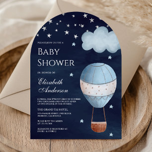 Vintage-Heißluftballon-Navy-Blue-Bogen-Baby-Party Einladung