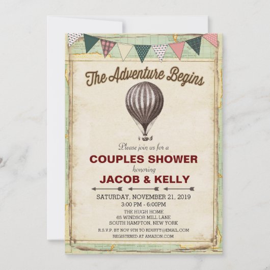 Vintage Heißluftballon Paare Dusche Einladung (Vorderseite)