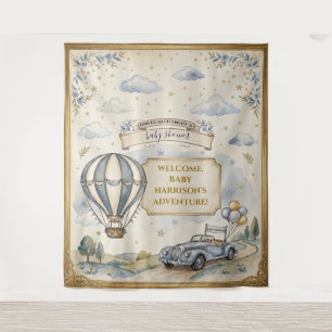 Vintage-Heißluftballon-Willkommens-Baby-Shower-Hin Wandteppich