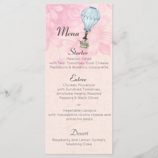 Vintage Heißluftballonhochzeit Menükarte (Vorderseite)