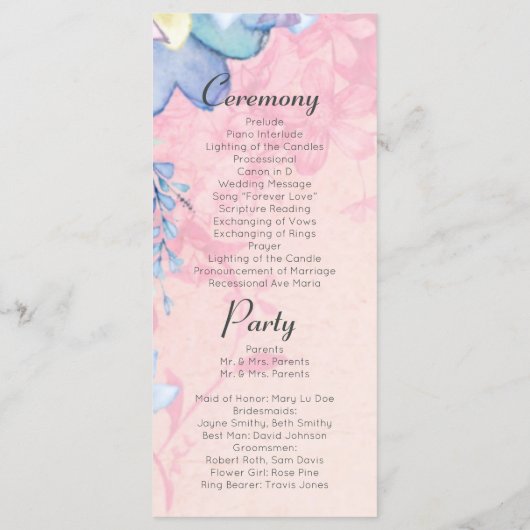 Vintage Heißluftballonhochzeit Programm (Rückseite)