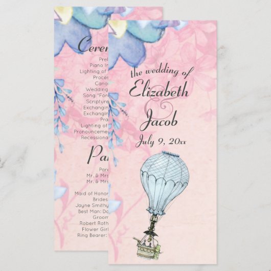 Vintage Heißluftballonhochzeit Programm (Vorne/Hinten)