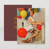 Vintage Helium-Party-Ballons Button up Girl Einladung (Vorne/Hinten)