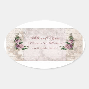 Vintage hellrosa Rosen Hochzeit Danke Aufkleber
