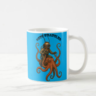 Vintage Helmet Diver Riding a Giant Octopus URM Kaffeetasse