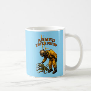 Vintage-Helmtaucher streichelt einen großen Oktopu Kaffeetasse