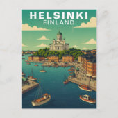 Vintage Helsinki Finland Harbor Waterfront Travel Postkarte (Vorderseite)