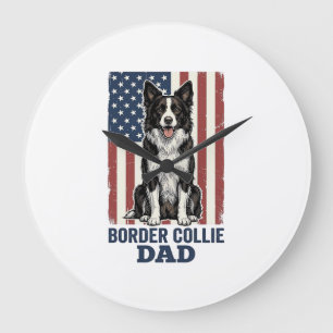 Vintage-Hemd mit Patrioten-Motiv für Border Collie Große Wanduhr