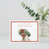 Vintage Hen in a Green Hat Recipe Card | (Stehend Vorderseite)
