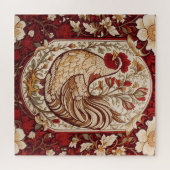 Vintage Henne Rot und Creme Blumenmuster Puzzle (Horizontal)