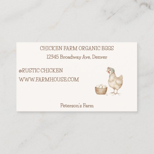 Vintage Henne- und Eierlandwirtschaft Visitenkarte (Rückseite)