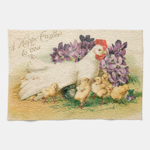 Vintage-Henne und Küken Ostern Geschirrtuch