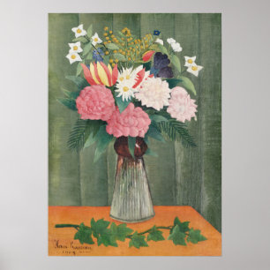 Vintage Henri Rousseau Stillleben mit rosa Blumen Poster