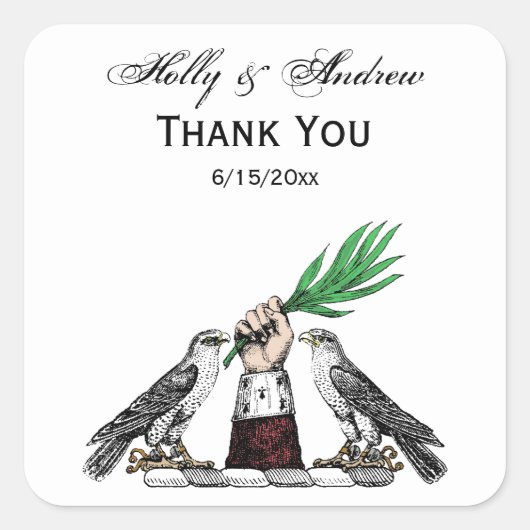 Vintage heraldische Falken mit handgefertigtem Wap Quadratischer Aufkleber (Vorderseite)