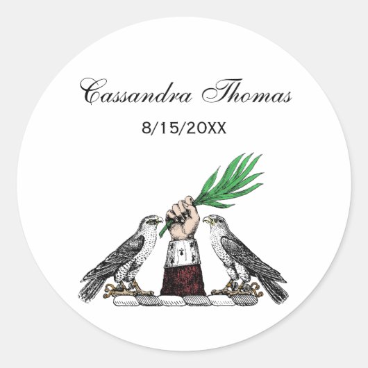 Vintage heraldische Falken mit handgefertigtem Wap Runder Aufkleber (Vorderseite)