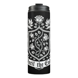 Vintage Heraldische Wappen mit Rosen – Bis zum End Thermosbecher