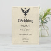 Vintage Heraldry Bird Insignien Einladung (Stehend Vorderseite)