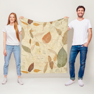 Vintage Herbarium gepresste Blätter Braun Gold Oli Fleecedecke