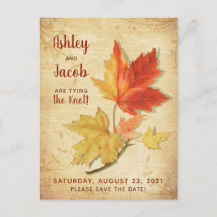 Vintage Herbst-Ahornblätter Hochzeit Save the Date Postkarte