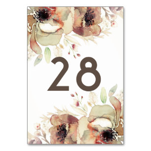 Vintage-Herbst-Aquarell-Blumen-Hochzeit-Shabby Tischnummer