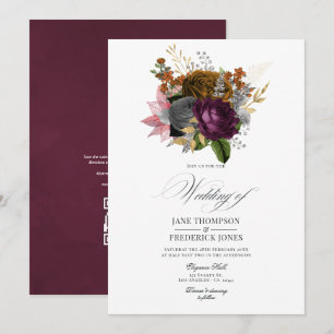 Vintage Herbst-Blumen-QR-Code-RSVP-Hochzeit Einladung