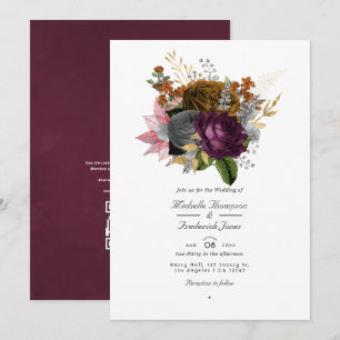 Vintage Herbst-Blumen-QR-Code-RSVP-Hochzeit Einladung