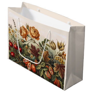 Vintage Herbst-Blumenkunst-Set, Herbst-Botanik Große Geschenktüte