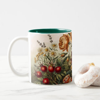 Vintage Herbst-Blumenkunst-Set, Herbst-Botanik Zweifarbige Tasse