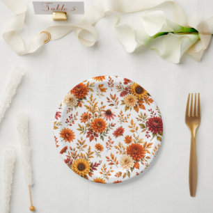 Vintage Herbst-Blumenmuster mit Sonnenblumen Pappteller