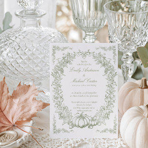 Vintage Herbst Botanical Eiche & Kürbis Hochzeit Einladung