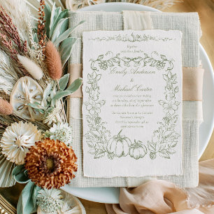 Vintage Herbst Botanical Eiche & Kürbis Hochzeit Einladung