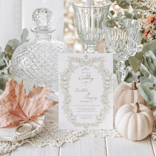 Vintage Herbst Botanical Eiche & Kürbis Hochzeit Einladung