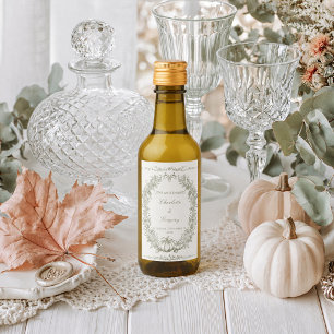 Vintage Herbst Botanical Eiche & Kürbis Hochzeit Weinetikett