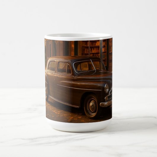 Vintage Herbst Buchladen & Auto Kaffeetasse (Mittel)