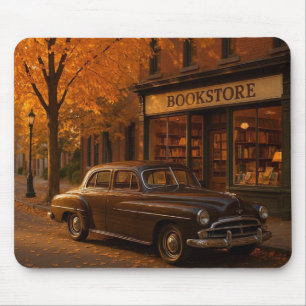 Vintage Herbst Buchladen & Auto Mousepad