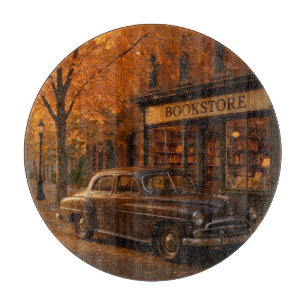 Vintage Herbst Buchladen & Auto Schneidebrett