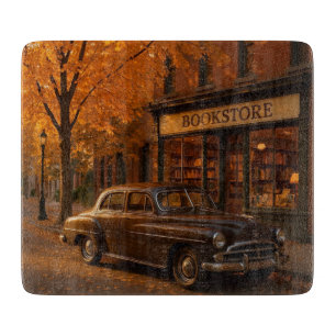 Vintage Herbst Buchladen & Auto Schneidebrett