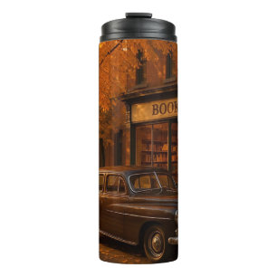 Vintage Herbst Buchladen & Auto Thermosbecher