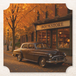 Vintage Herbst Buchladen & Auto Untersetzer