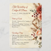 Vintage Herbst Burgunder Pfirsich Blumenhochzeit Programm (Vorderseite)