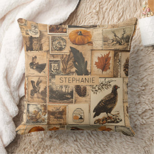 Vintage-Herbst-Collage-Muster   Rustikale Ephemera Kissen