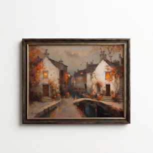 Vintage-Herbst-Dorf-Kanal-Cottage-Plakat Poster