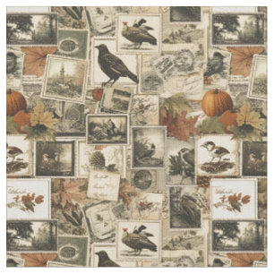 Vintage-Herbst-Ephemera-Collage Rustikale Vögel Stoff