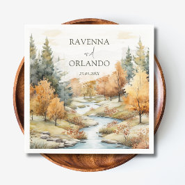 Vintage-Herbst-Fluss-Wald-Landschaft-Hochzeit Serviette